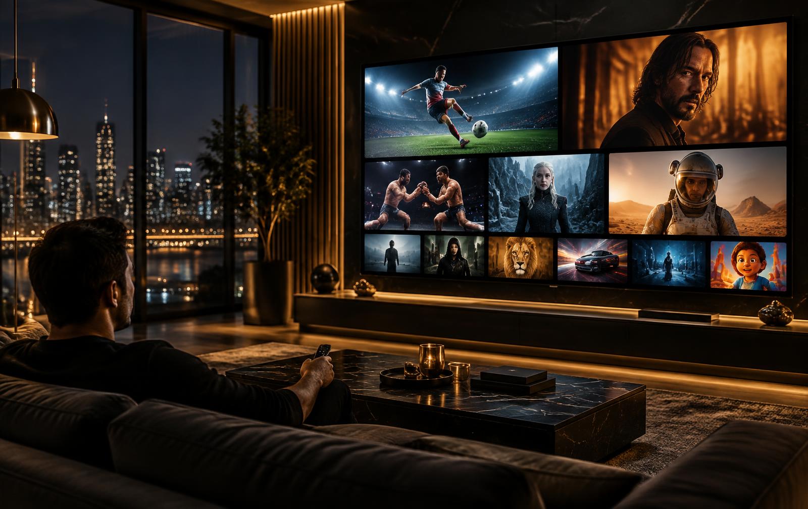 Golden OTT live TV and movies playing on a large screen